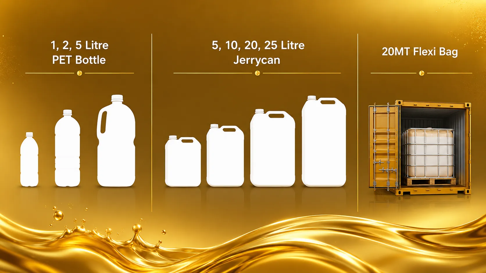 PET bottle jerrycan and flexi bag packaging